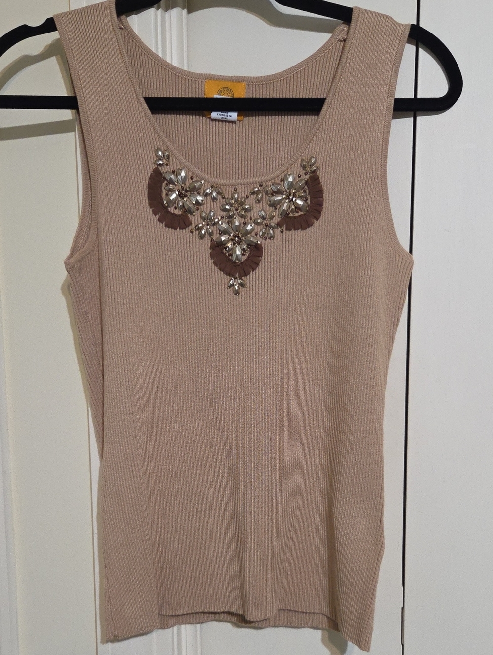 Ruby Rd. Beige Embellished Thick Quality Ribbed Tank Top Sweater